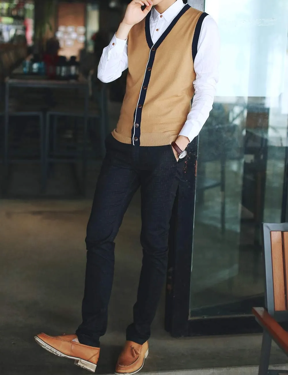 TopTie Men's Sweater Cardigan Vest Slim Fit Stylish Button Down Knitted