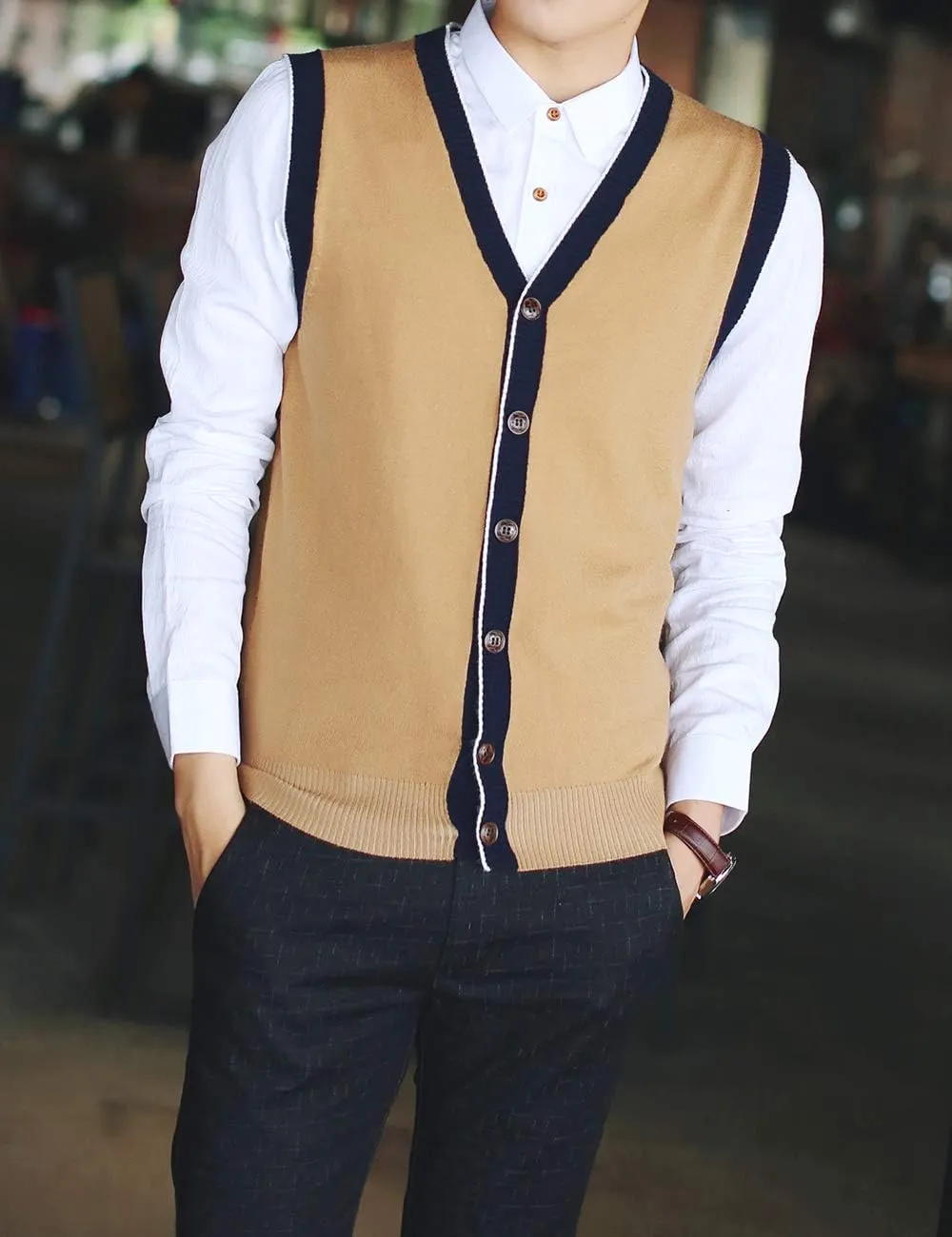 TopTie Men's Sweater Cardigan Vest Slim Fit Stylish Button Down Knitted