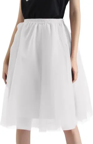 Tulle Skirts for Women Midi Layered A Line Skirt Skorts Elastic High Waisted Tutu Skirt for Prom Party