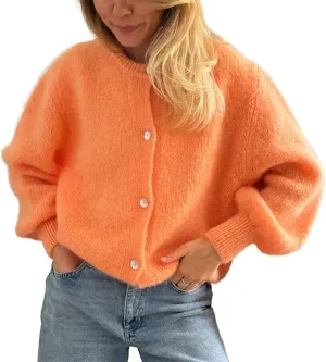UAURORAO Women Crewneck Sweater Cardigan Lightweight Button Down Fuzzy Knit Outwear Coats Cute Fluffy Sweater Jacket