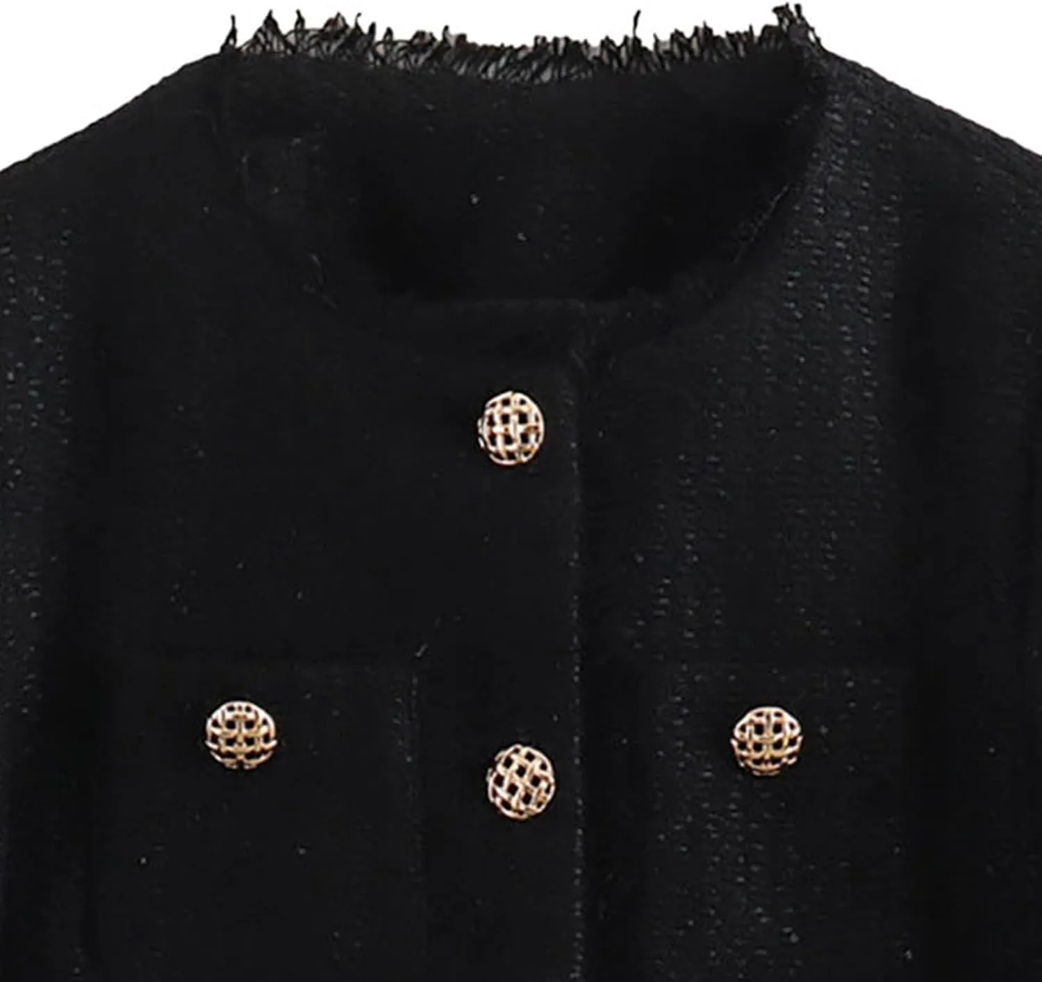 uhnmki Crop Tweed Blazer Jacket Women Collarless Open Front Button Down Business Work Casual Wool Jacket Coat