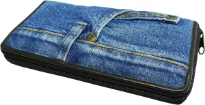 Upcycling Blue Denim Money Zip Around Wallet Wristlet Purse for Women