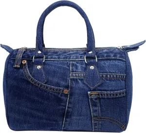 Upcycling Classic Blue Denim Jeans Pants Doctor Style Top-Handle Conversible Adjustable Shoulder Crossbody Women Handbag Purse LL-04 (Dark Shade)