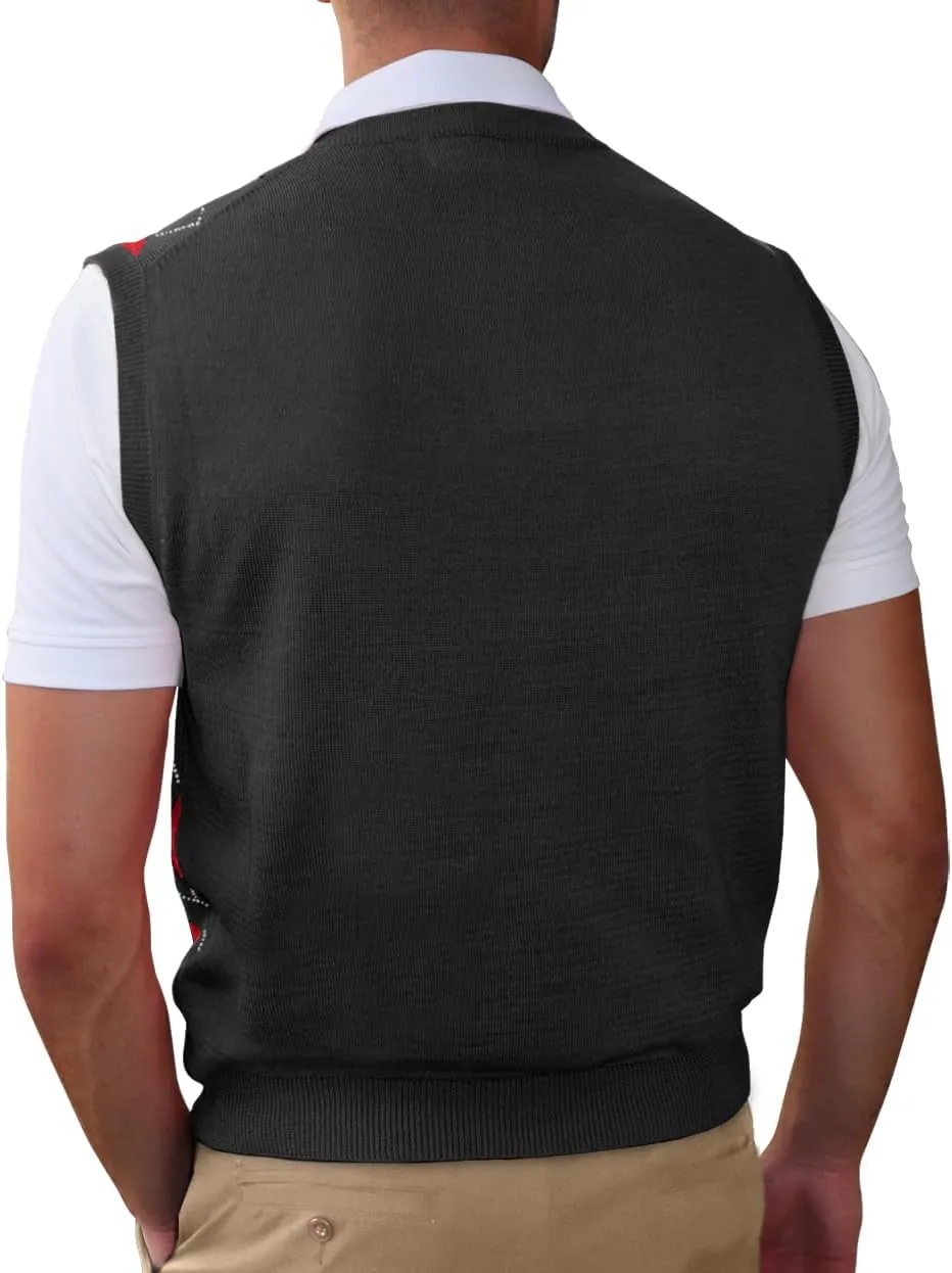 V-Neck Argyle Golf Sweater Vests - GolfKnickers: Mens - Pullover - (EE-6Z)