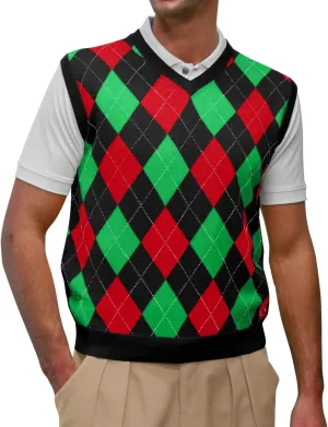 V-Neck Argyle Golf Sweater Vests - GolfKnickers: Mens - Pullover - (EE-6Z)