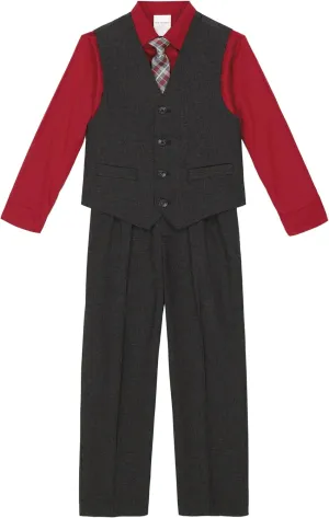 Van Heusen Boys' 4-Piece Formal Suit Set, Vest, Pants, Collared Dress Shirt, and Tie