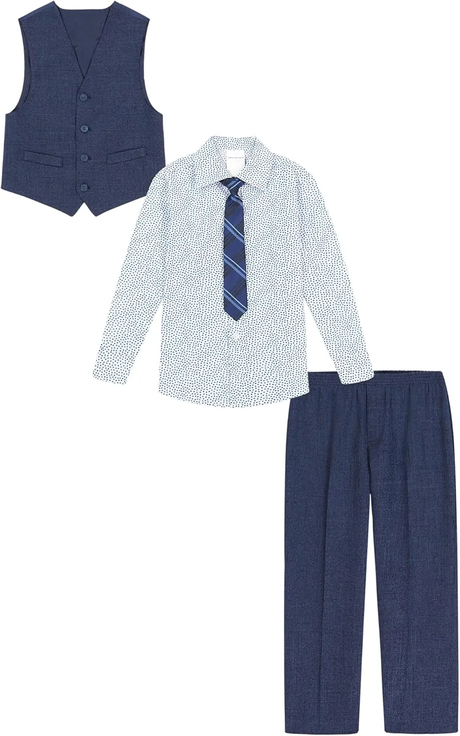 Van Heusen Boys' 4-Piece Formal Suit Set, Vest, Pants, Collared Dress Shirt, and Tie