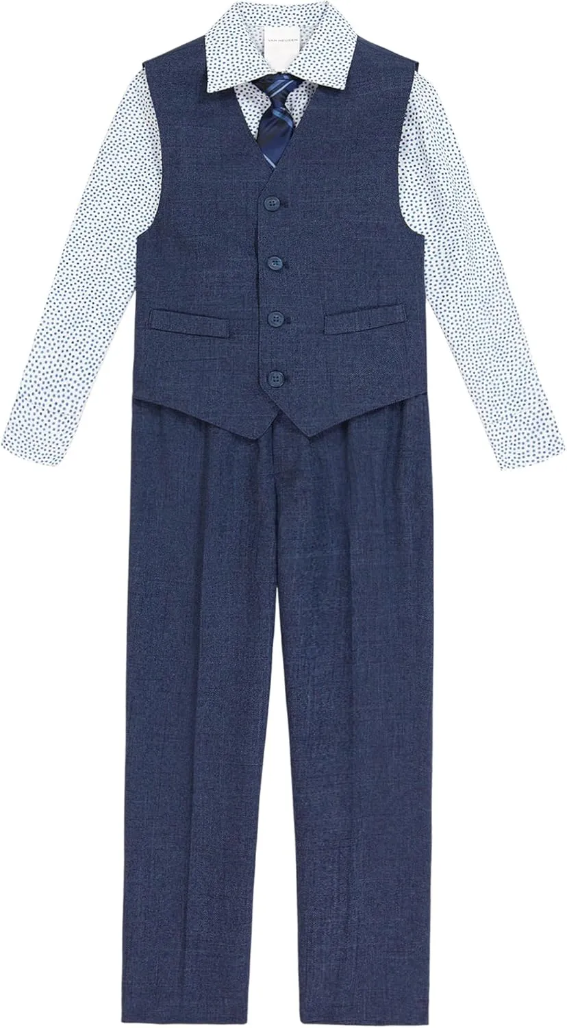 Van Heusen Boys' 4-Piece Formal Suit Set, Vest, Pants, Collared Dress Shirt, and Tie