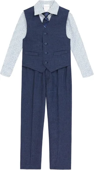 Van Heusen Boys' 4-Piece Formal Suit Set, Vest, Pants, Collared Dress Shirt, and Tie