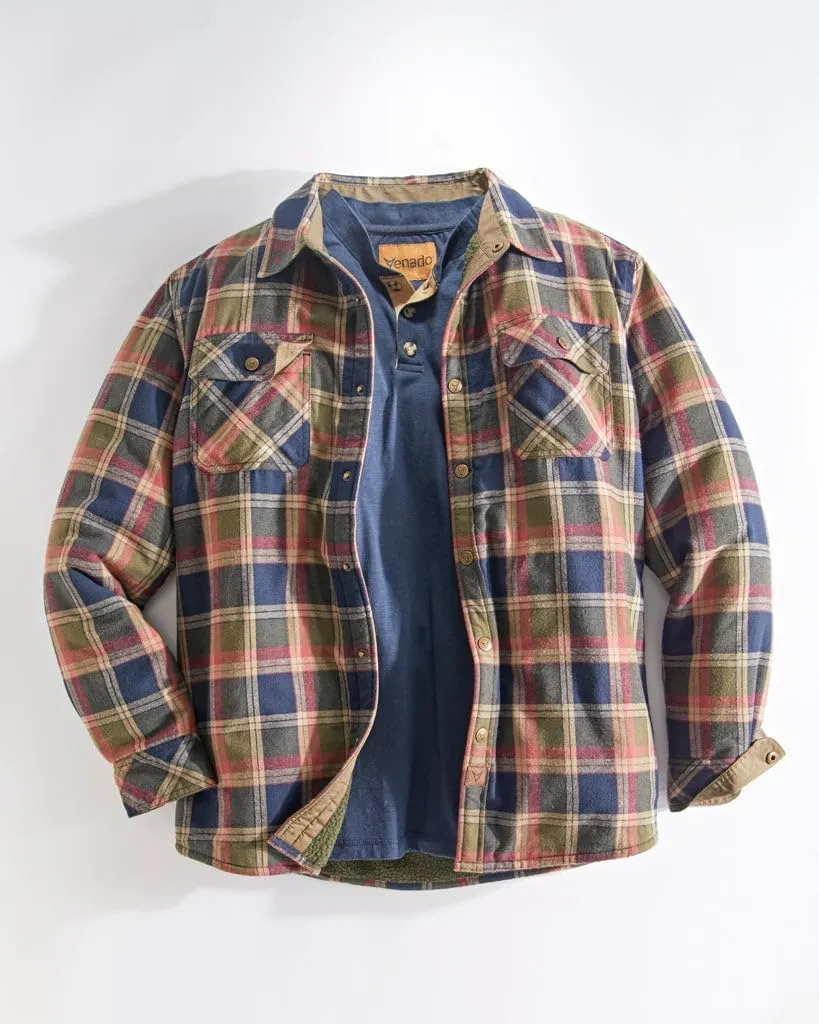 Venado Men's Jaxson Sherpa Lined Flannel Shirt Jacket - Premium Flannel Coat with Snaps