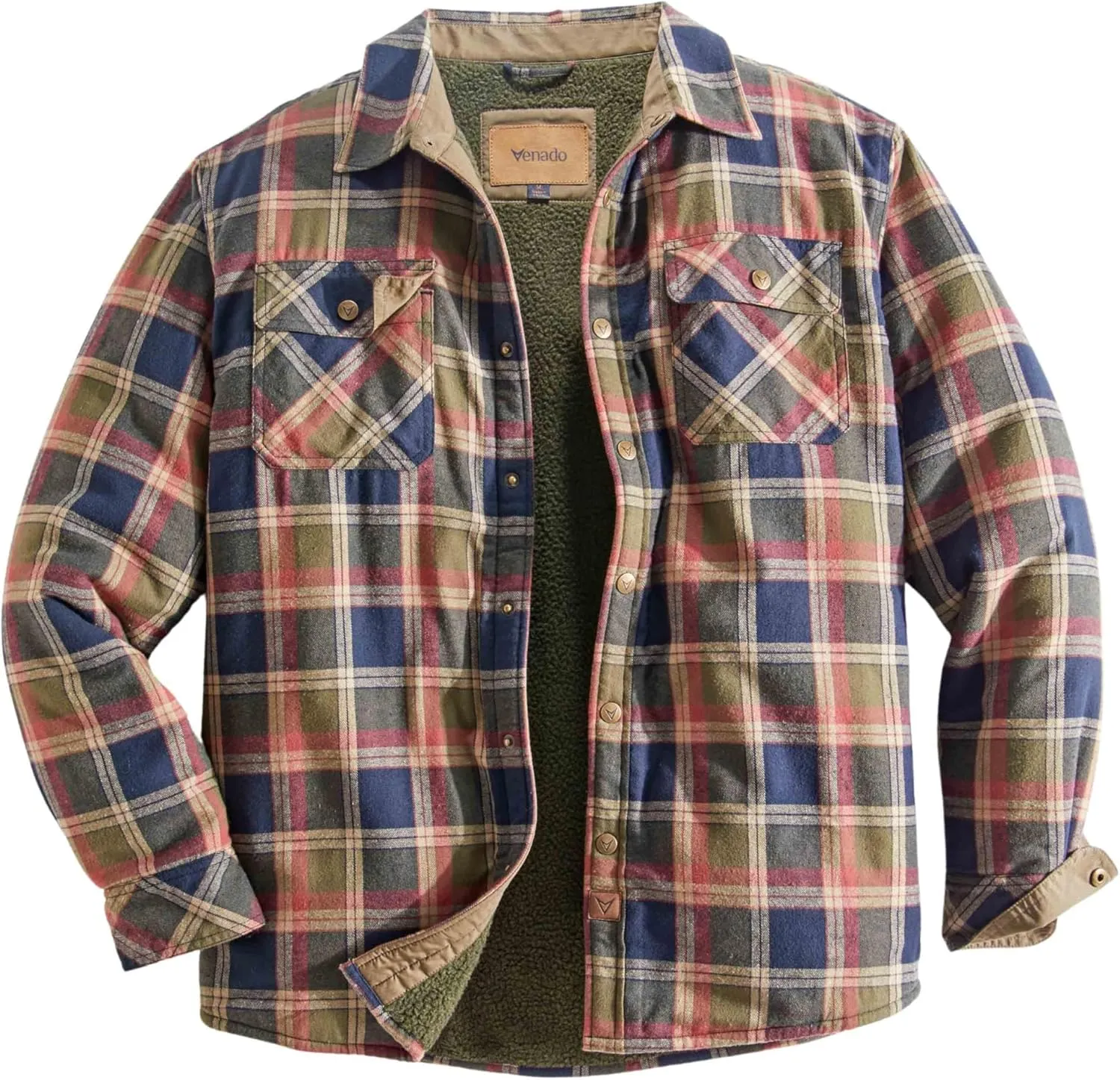 Venado Men's Jaxson Sherpa Lined Flannel Shirt Jacket - Premium Flannel Coat with Snaps
