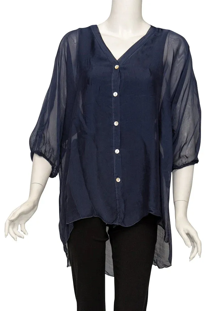 VIOLA 3/4 SLEEVE SILK BUTTON FRONT BLOUSE