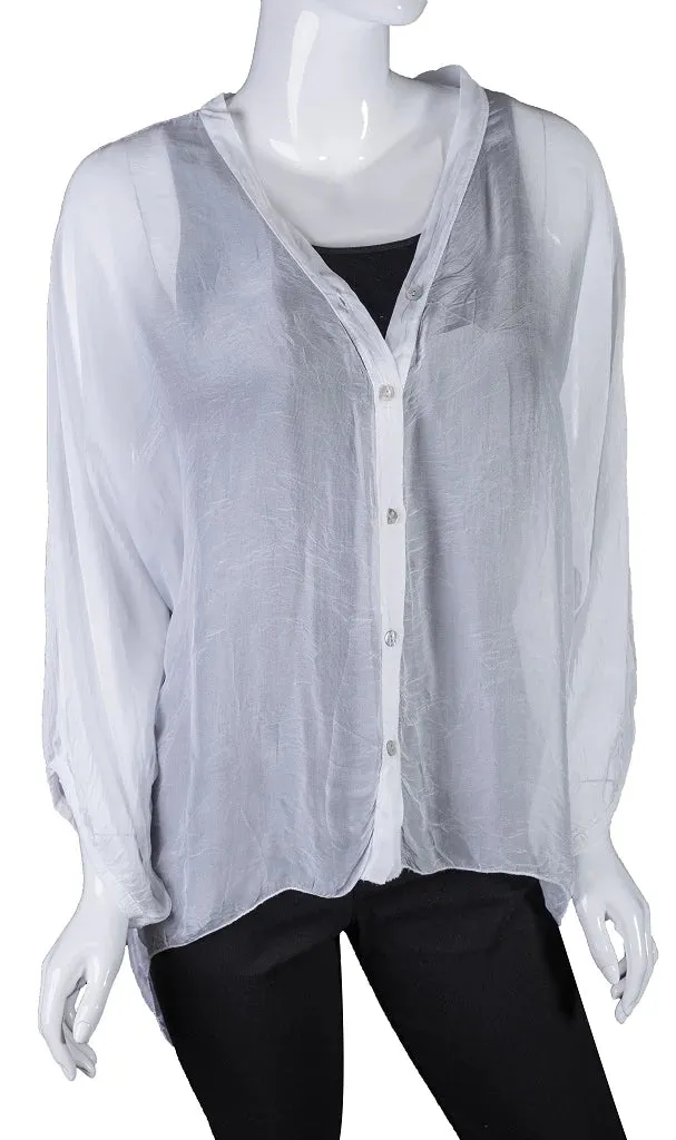 VIOLA 3/4 SLEEVE SILK BUTTON FRONT BLOUSE