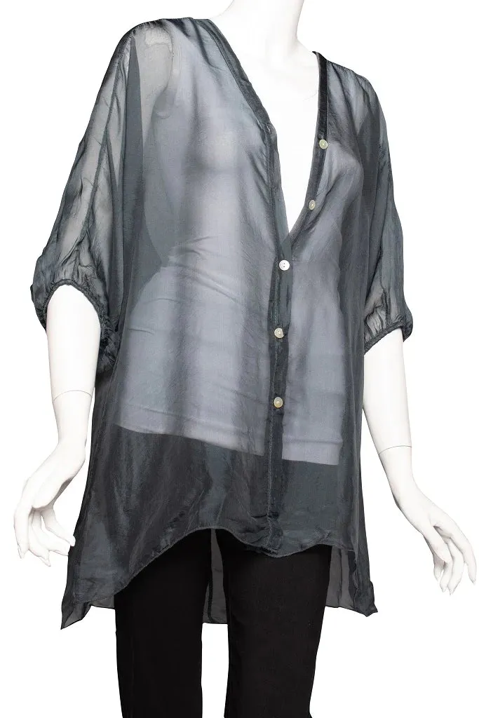 VIOLA 3/4 SLEEVE SILK BUTTON FRONT BLOUSE