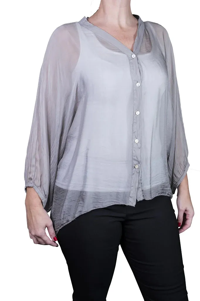VIOLA 3/4 SLEEVE SILK BUTTON FRONT BLOUSE