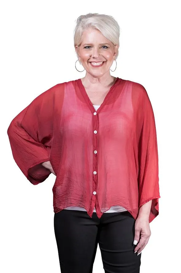 VIOLA 3/4 SLEEVE SILK BUTTON FRONT BLOUSE