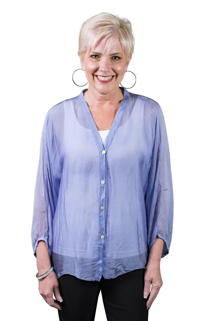 VIOLA 3/4 SLEEVE SILK BUTTON FRONT BLOUSE