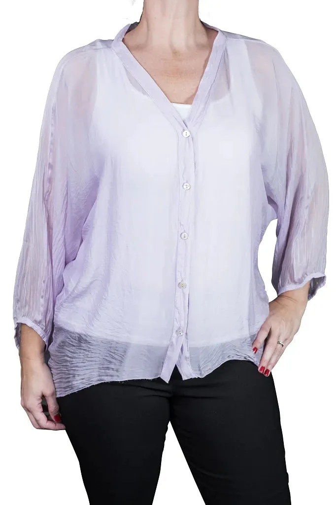 VIOLA 3/4 SLEEVE SILK BUTTON FRONT BLOUSE