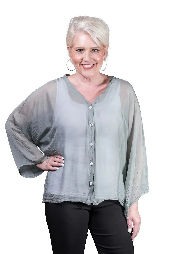 VIOLA 3/4 SLEEVE SILK BUTTON FRONT BLOUSE
