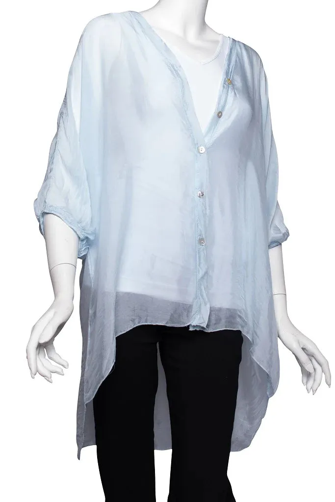 VIOLA 3/4 SLEEVE SILK BUTTON FRONT BLOUSE