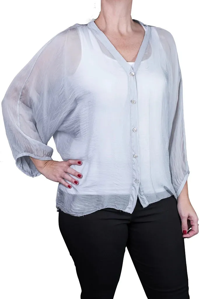 VIOLA 3/4 SLEEVE SILK BUTTON FRONT BLOUSE