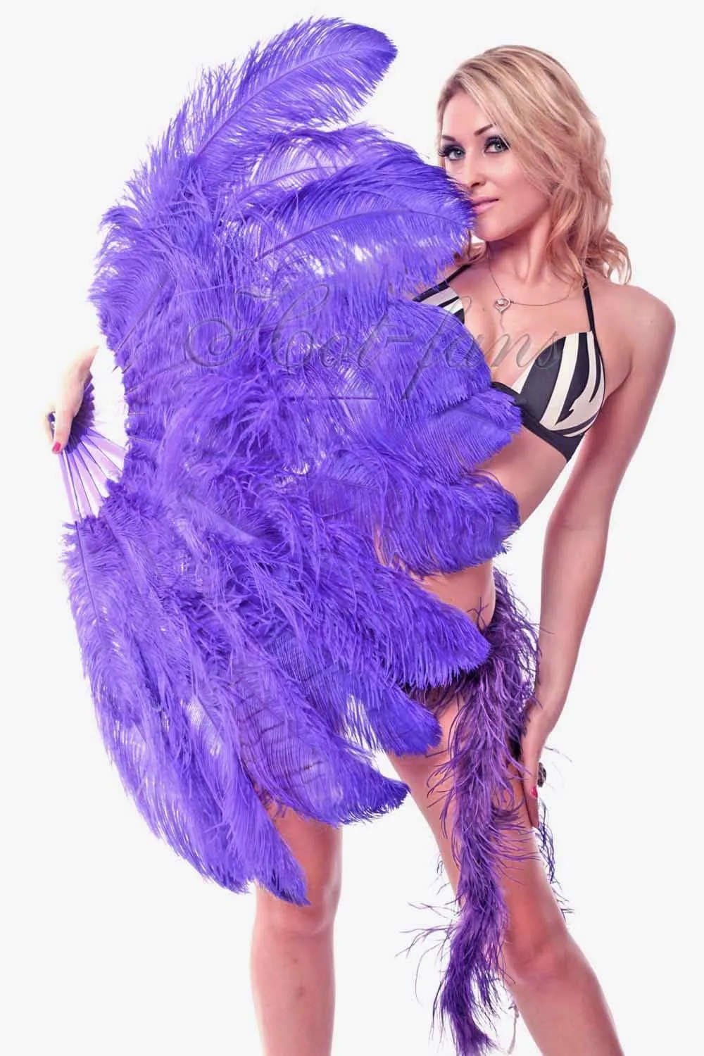 Violet intermediate 2 layers Ostrich Feather Fan 30"x 54"