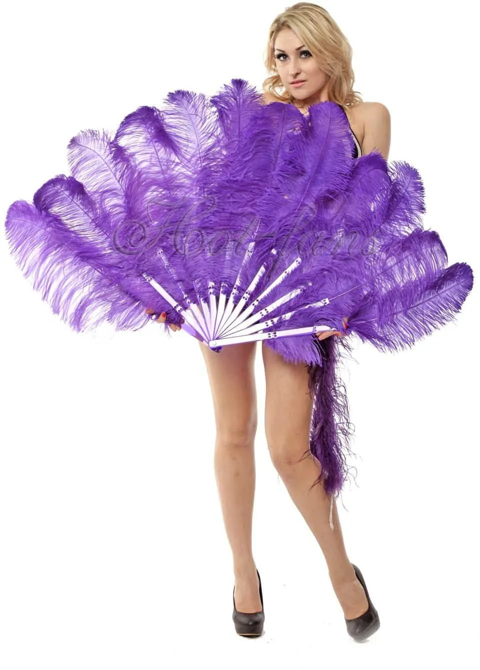 Violet intermediate 2 layers Ostrich Feather Fan 30"x 54"