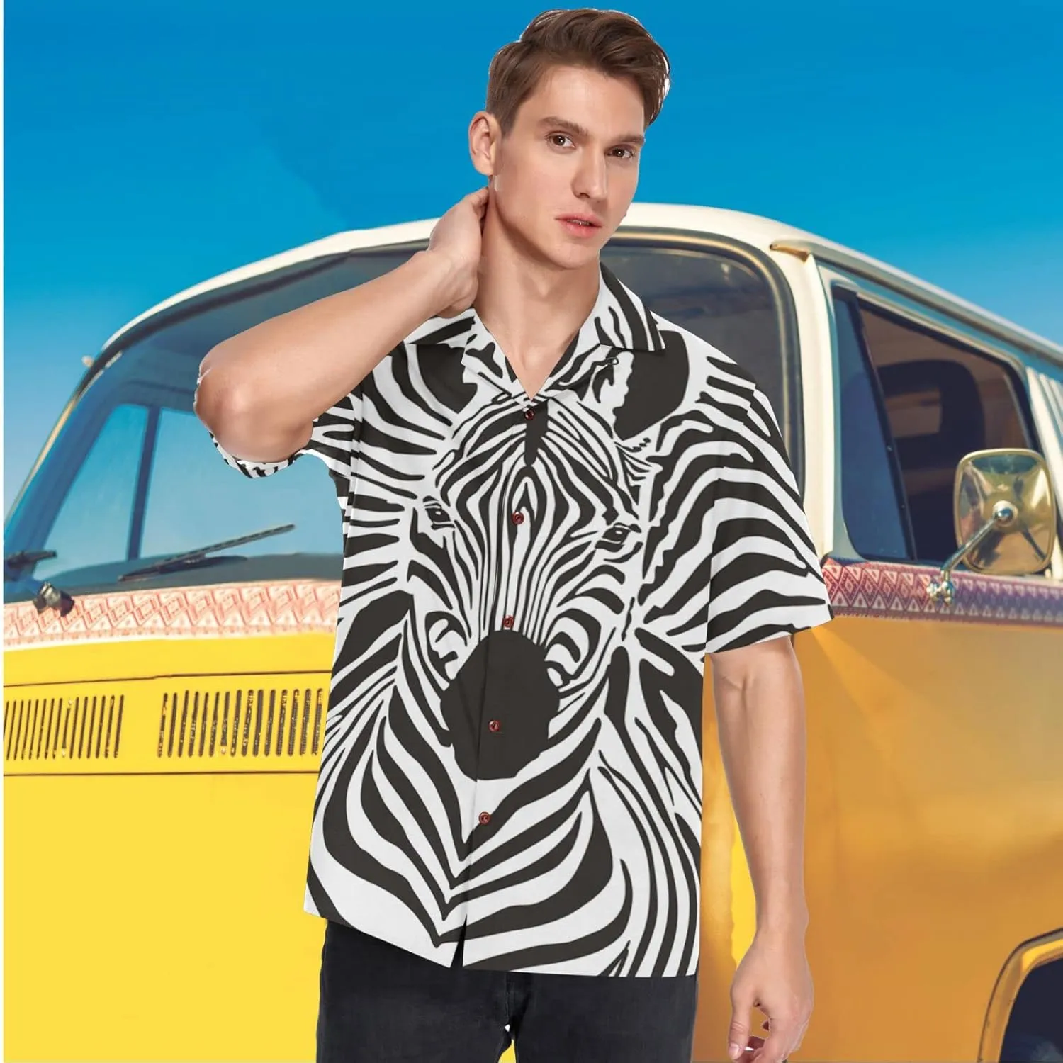visesunny Novelty Hawaiian Shirt for Men Unisex Summer Beach Casual Short Sleeve Button Down Shirts Tropical Vacation Clothes