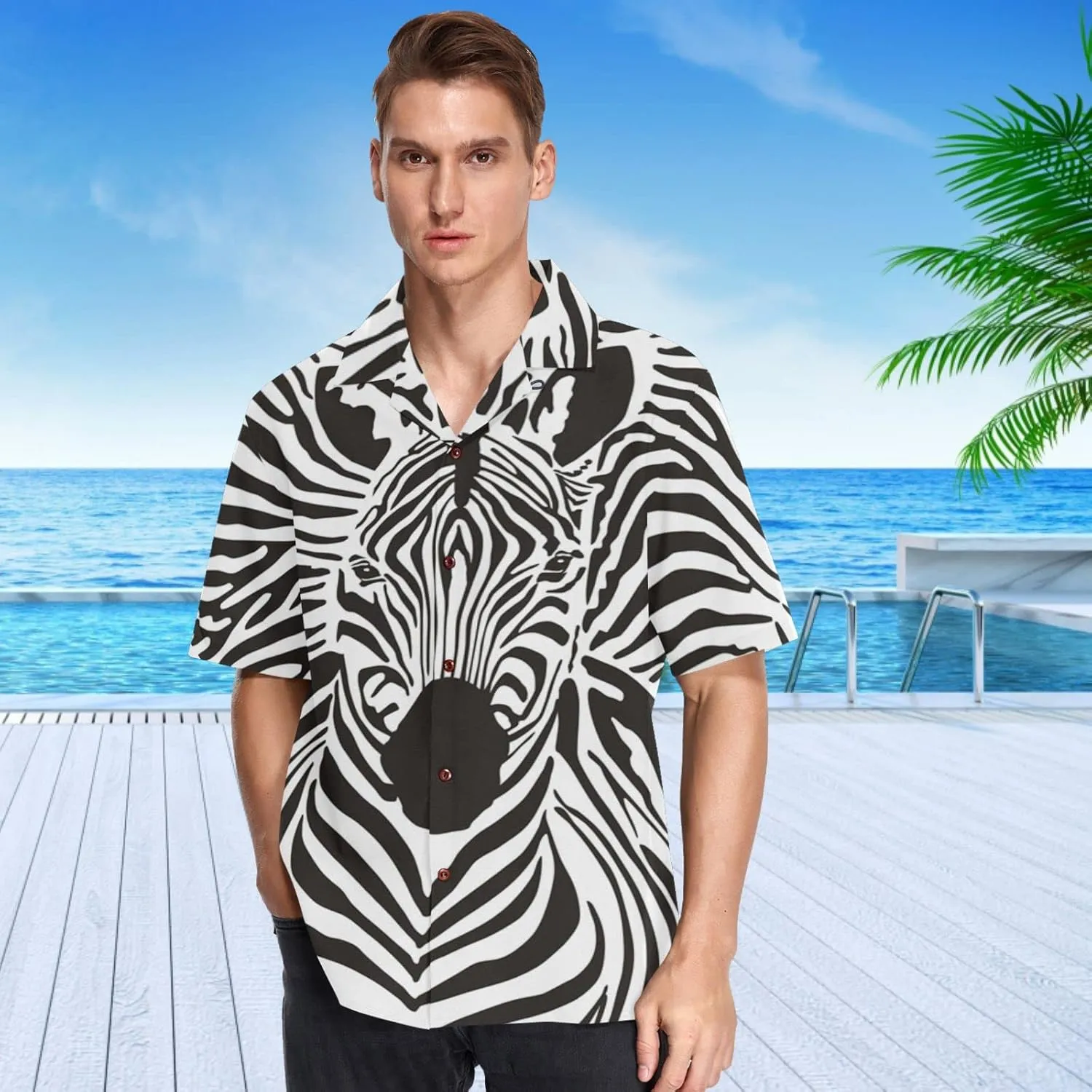 visesunny Novelty Hawaiian Shirt for Men Unisex Summer Beach Casual Short Sleeve Button Down Shirts Tropical Vacation Clothes