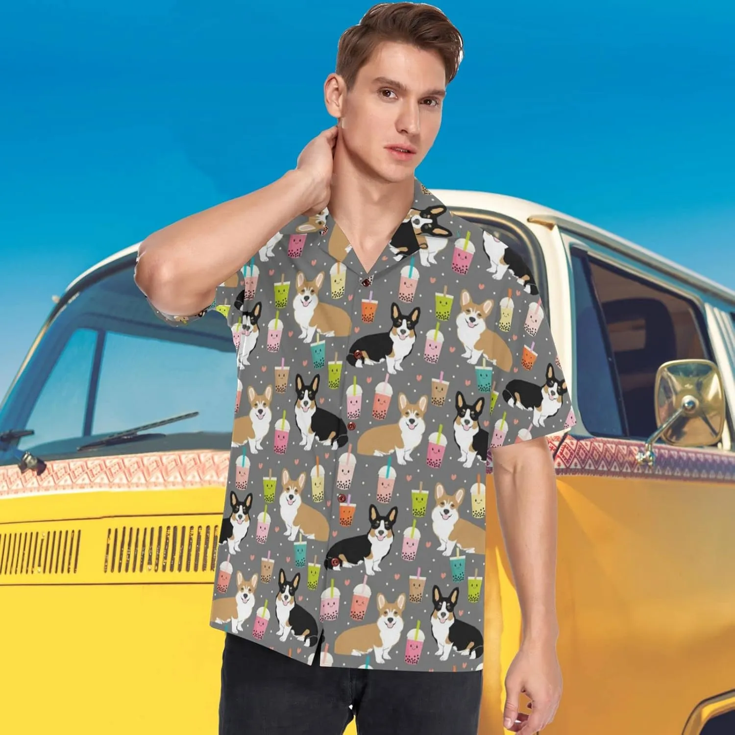 visesunny Novelty Mens Hawaiian Shirts Casual Tropical Short Sleeve Button Down Shirt Summer Beach Shirts S-XXXL