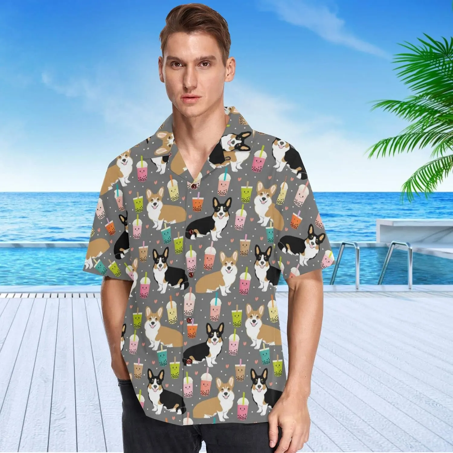 visesunny Novelty Mens Hawaiian Shirts Casual Tropical Short Sleeve Button Down Shirt Summer Beach Shirts S-XXXL