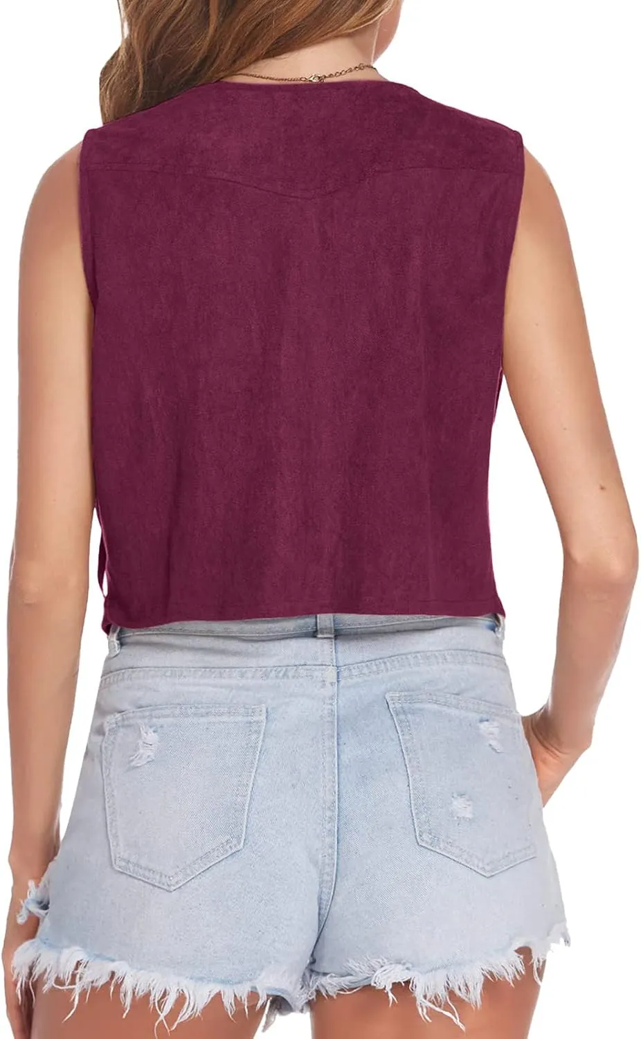 Western Fringe Vest Tops Womens Classic Suede Leather 70s Cowboy Shirt Rodeo Outfits Sleeveless Hippie Tassel Jackets