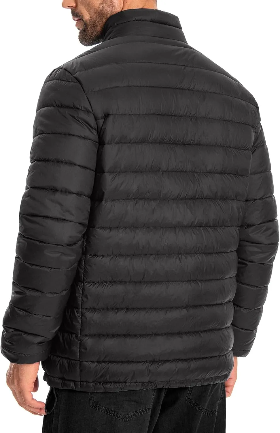 WHN Men's Puffer Jacket Lightweight Winter Waterproof Windproof Stand Collar Full Zipper Coat with 3 Pockets