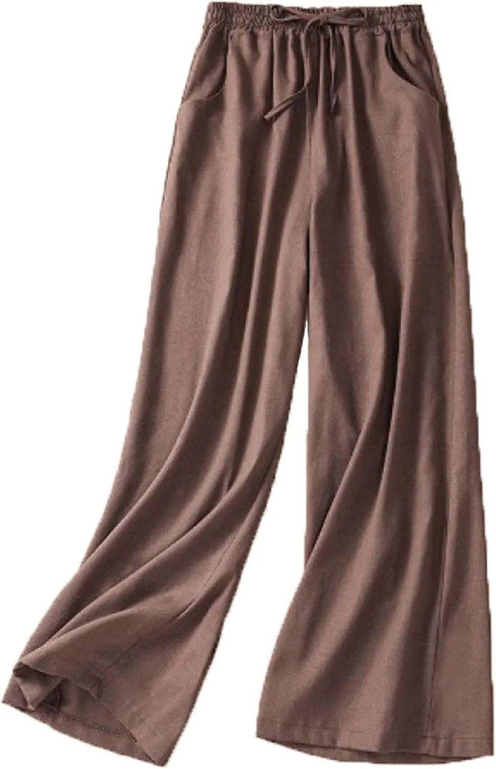 Wide Leg Linen Pants for Women Elastic Waist Drawstring Straight Leg Lounge Trousers Summer Palazzo Pants
