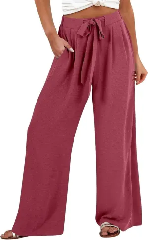 Wide Leg Pants Woman Linen Palazzo High Waisted Drawstring Summer Casual Business 2025 Beach Vacation Pants