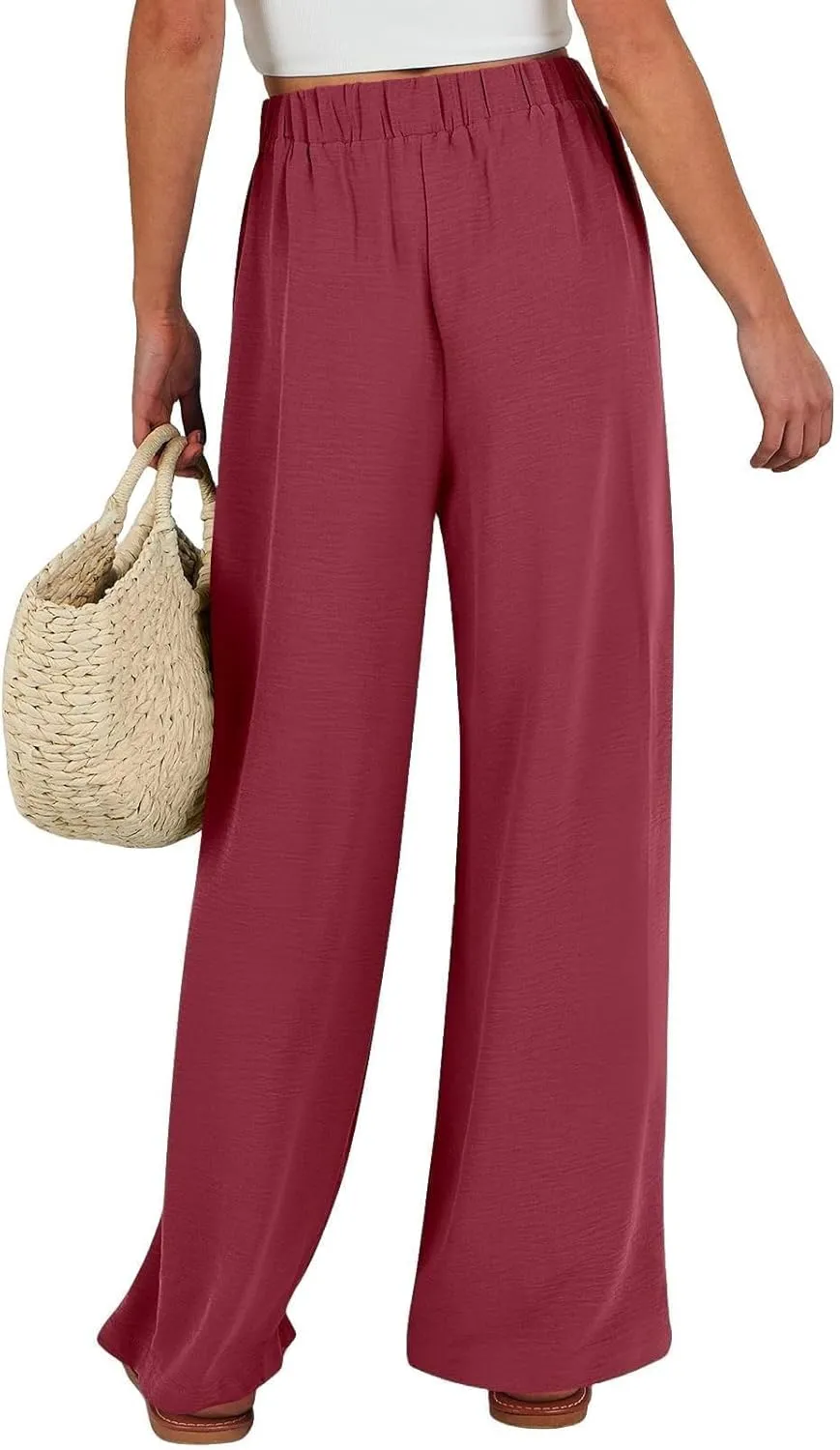 Wide Leg Pants Woman Linen Palazzo High Waisted Drawstring Summer Casual Business 2025 Beach Vacation Pants