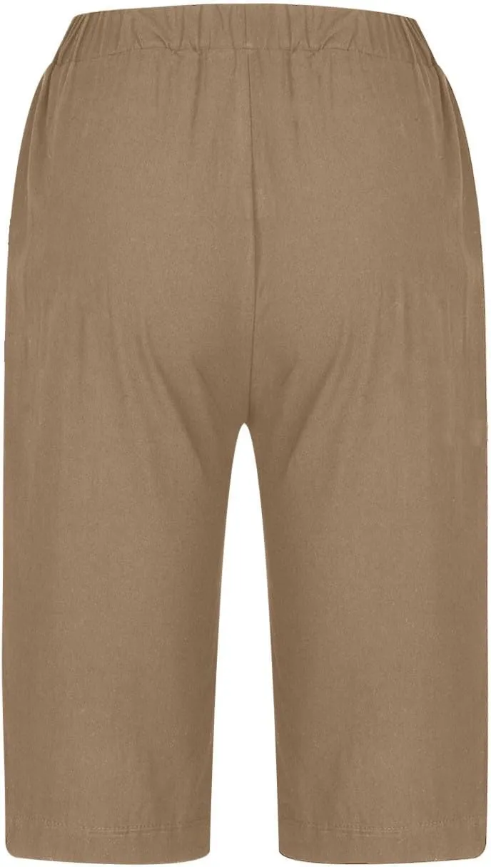 Wkishenl Athletic Shorts for Women Solid High Waisted Elastic Bermuda Short Summer Casual Comfy Linen Pants with Pockets