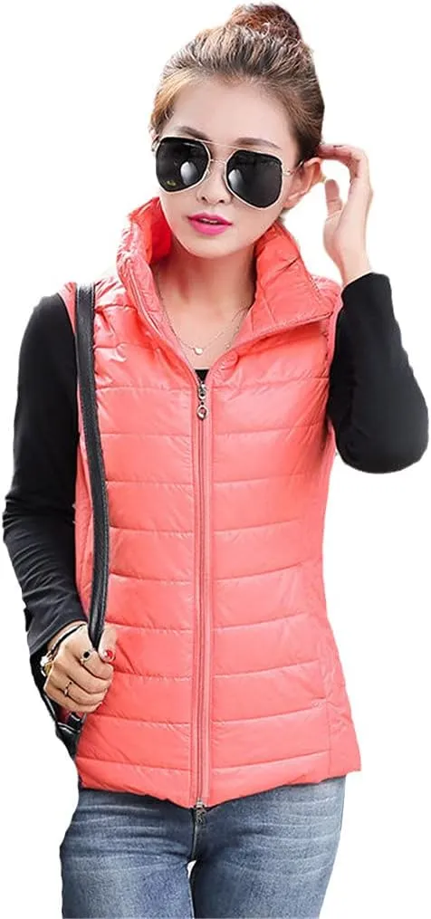 Woman Jacket Vest Autumn Winter Stand-Up Collar Cotton-Padded Coat Small Padded Jacket Short Light Vest