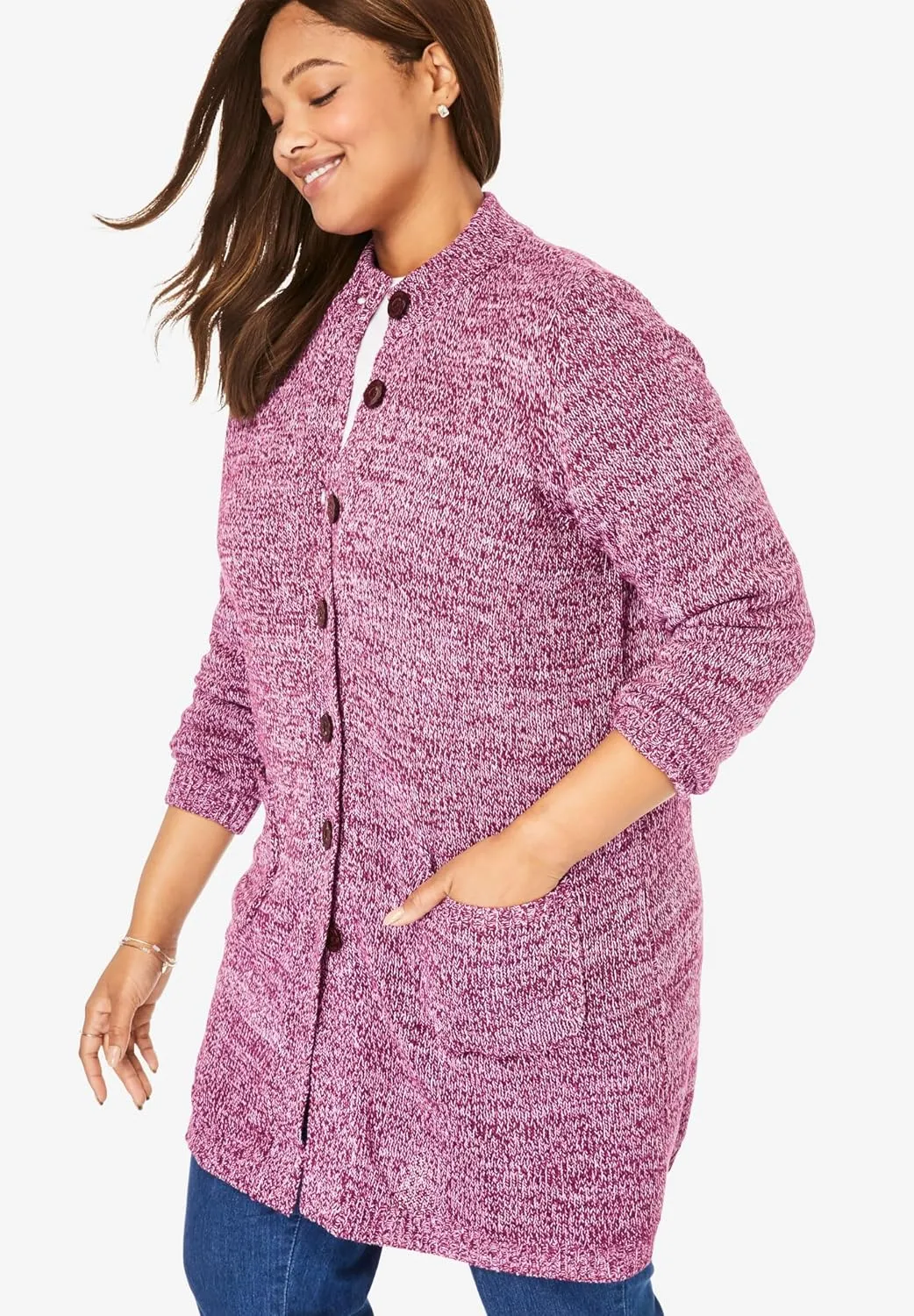 Woman Within Plus Size Marled Sweater Jacket
