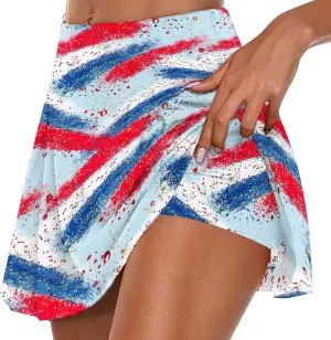 Women American Flag Skorts Yoga Patriotic Striped Active Skirts Beach Vacation Independence Day Golf Tennis Shorts