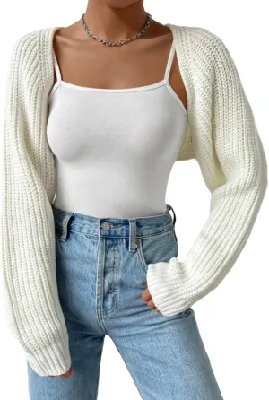 Women Bolero Shrug Sweater Open Front Long Sleeve Crop Cardigan Sweater Drop Shoulder Knit Bolero Shrug