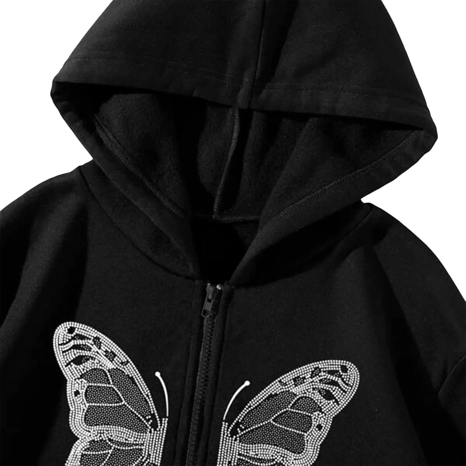 Women Gothic Oversized Hoodie Jacket Butterfly Pattern Long Sleeve Baggy Sweatshirt Front Zipper Coat Tops