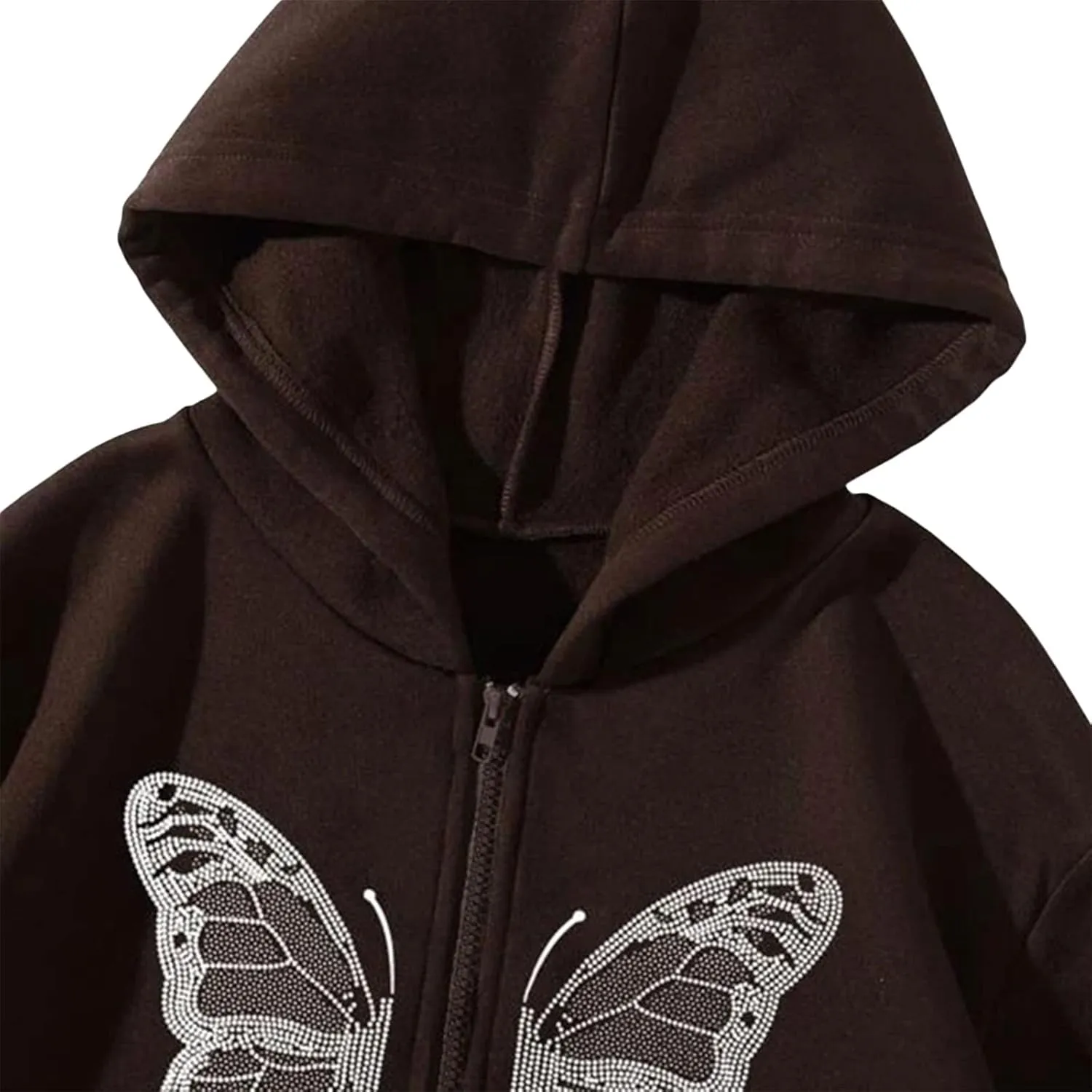 Women Gothic Oversized Hoodie Jacket Butterfly Pattern Long Sleeve Baggy Sweatshirt Front Zipper Coat Tops