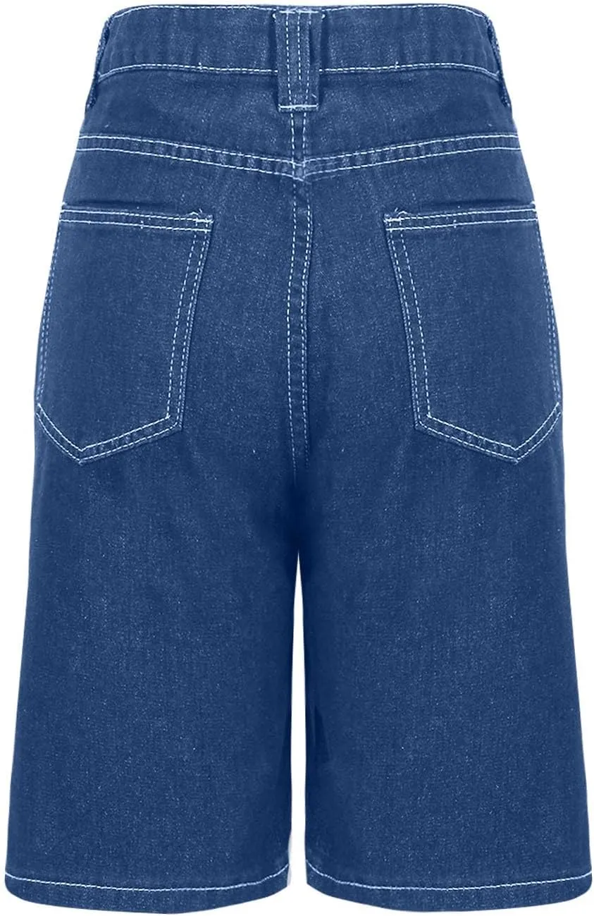 Women Jorts Baggy Jeans Solid Color Casual Outfits Mid-Low Waisted Denim Y2K Shorts Summer Hot Short Pants Streetwear