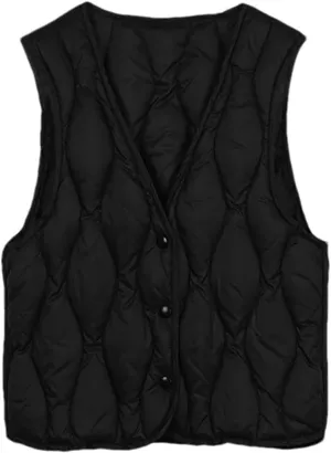 Women Lightweight White Duck Down Vest Sleeveless Packable V-Neck Collar Quilted Jacket Winter Short Top