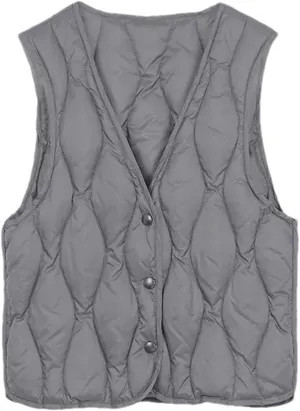 Women Lightweight White Duck Down Vest Sleeveless Packable V-Neck Collar Quilted Jacket Winter Short Top