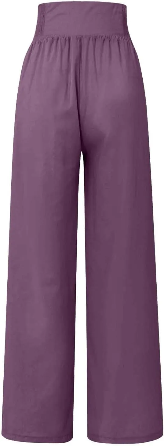 Women Linen Palazzo Pants Summer Trendy Wide Leg High Waist Casual Lounge Pant 2025 Beach Travel Vacation Outfits