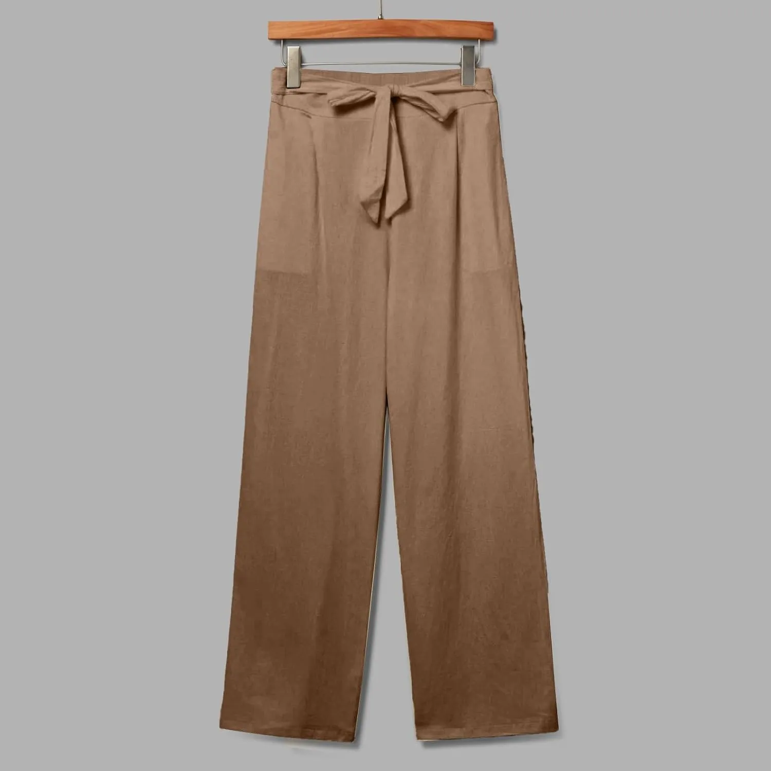 Women Linen Pants Casual Drawstring High Waisted Straight Leg Summer Pants Casual Comfy Beach Trouser with Pockets