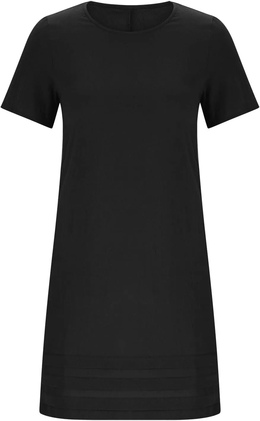 Women Pleated Hem T Shirt Dress Summer Cotton Linen Short Sleeve Crewneck A-Line Dresses Casual Beach Knee Dress