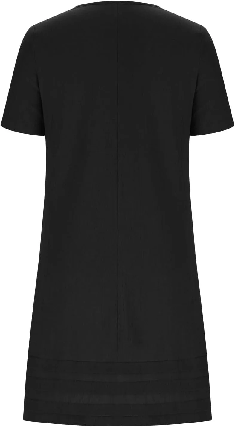 Women Pleated Hem T Shirt Dress Summer Cotton Linen Short Sleeve Crewneck A-Line Dresses Casual Beach Knee Dress